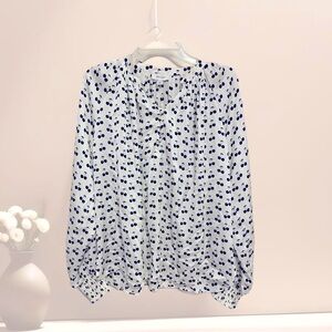 On 34th Black and White Cherry Pattern Blouse long sleeveeve Blouse /L